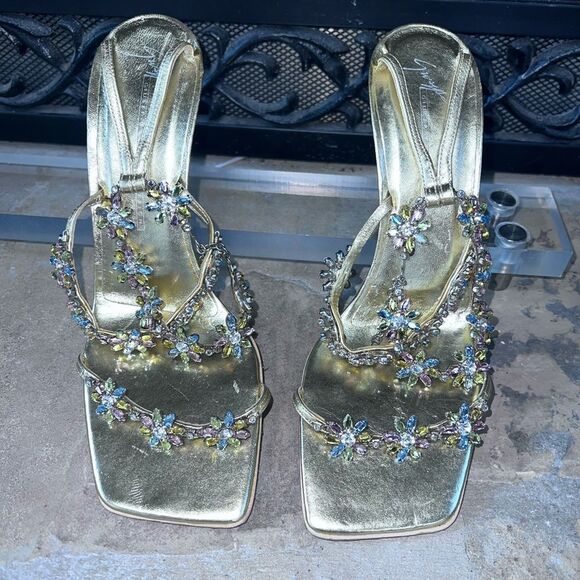 Giuseppe Zanotti Gem Heels Pink and Purple Crystals on Gold heels SZ EU 39 1/2 - Picture 11 of 17